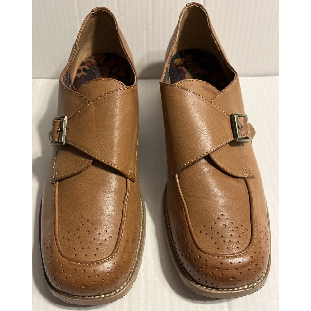 Korks Theodore Women's Loafers Adjustable Monk Strap Low Heel Shoes Brown 9.5M
